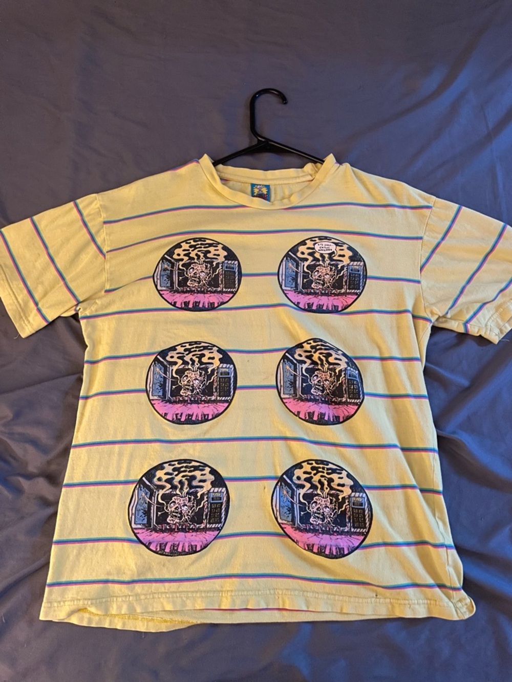 Yellow Striped Short Sleeve Graphic Tee